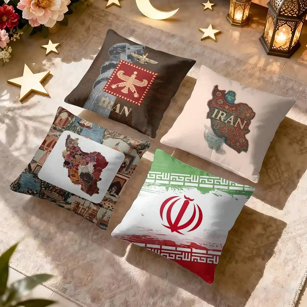 Iran Flag Map Cushion Cover Soft Short Plush Pillow Cover Smooth Cozy Texture Aesthetic Cushion Case Home Decor