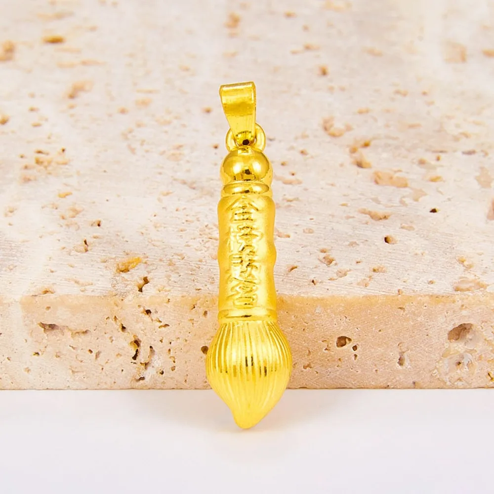 Real Pure 999 24K Yellow Gold Men Women Gift Lucky 3D Writing Brush Pendant 1.95-2.11g