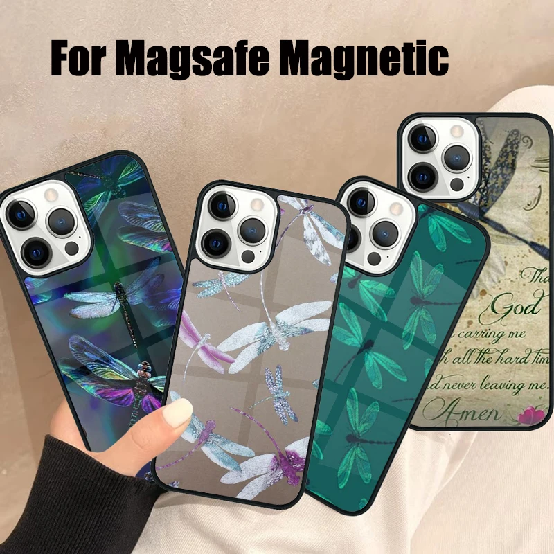 Funda de teléfono Dragonfly Magsafe para iPhone 16, 15, 14, 13, 12, 11 Pro Max Plus, Mini cubierta magnética inalámbrica con espejo