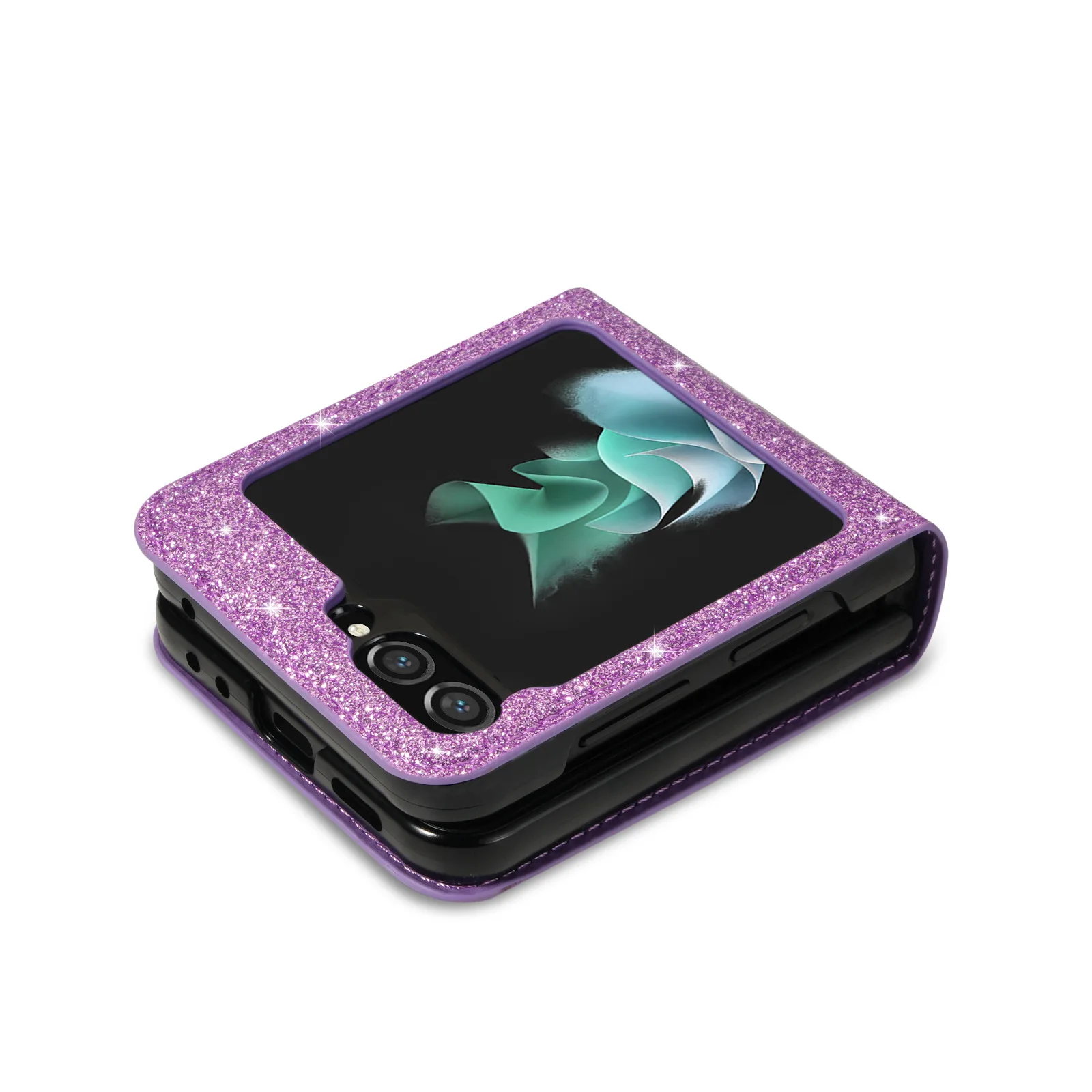 Suitable for Samsung Z Flip7 phone case with up-and-down folding screen FLIP4 glittering starry night laser engraving card slot - view 3