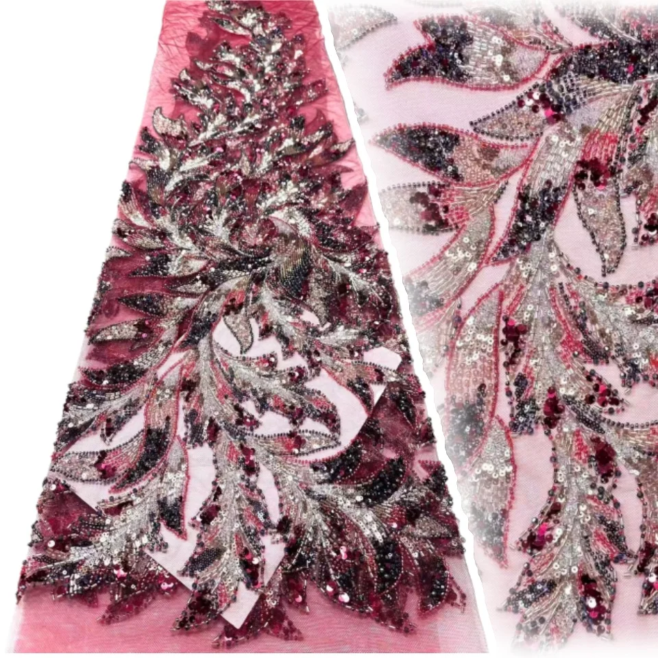 

2 ярда африканского кружева с тяжелой вышивкой бисером, высококачественная французская ткань с пайетками для свадебных и праздничных платьев, материал 2200