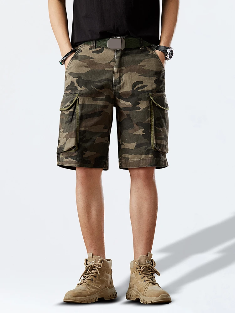 KSTUN 2026 Summer Camo Shorts For Men Cargo Shorts Elastic Waist Outdoor Loose Straight Casual Short
