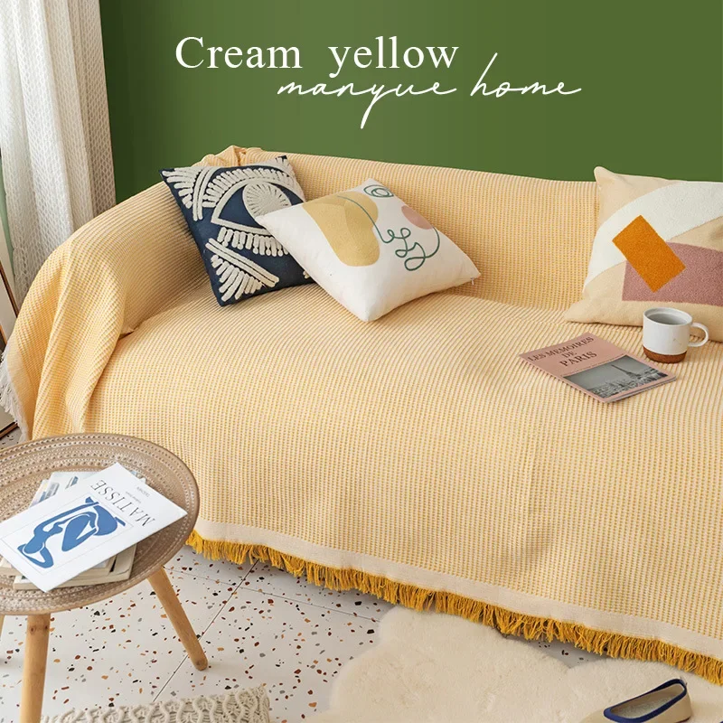 Versatile Ins Style Butter Cream Sofa Cover Solid Color Universal Full Cover Sofa Towel For Home Decor