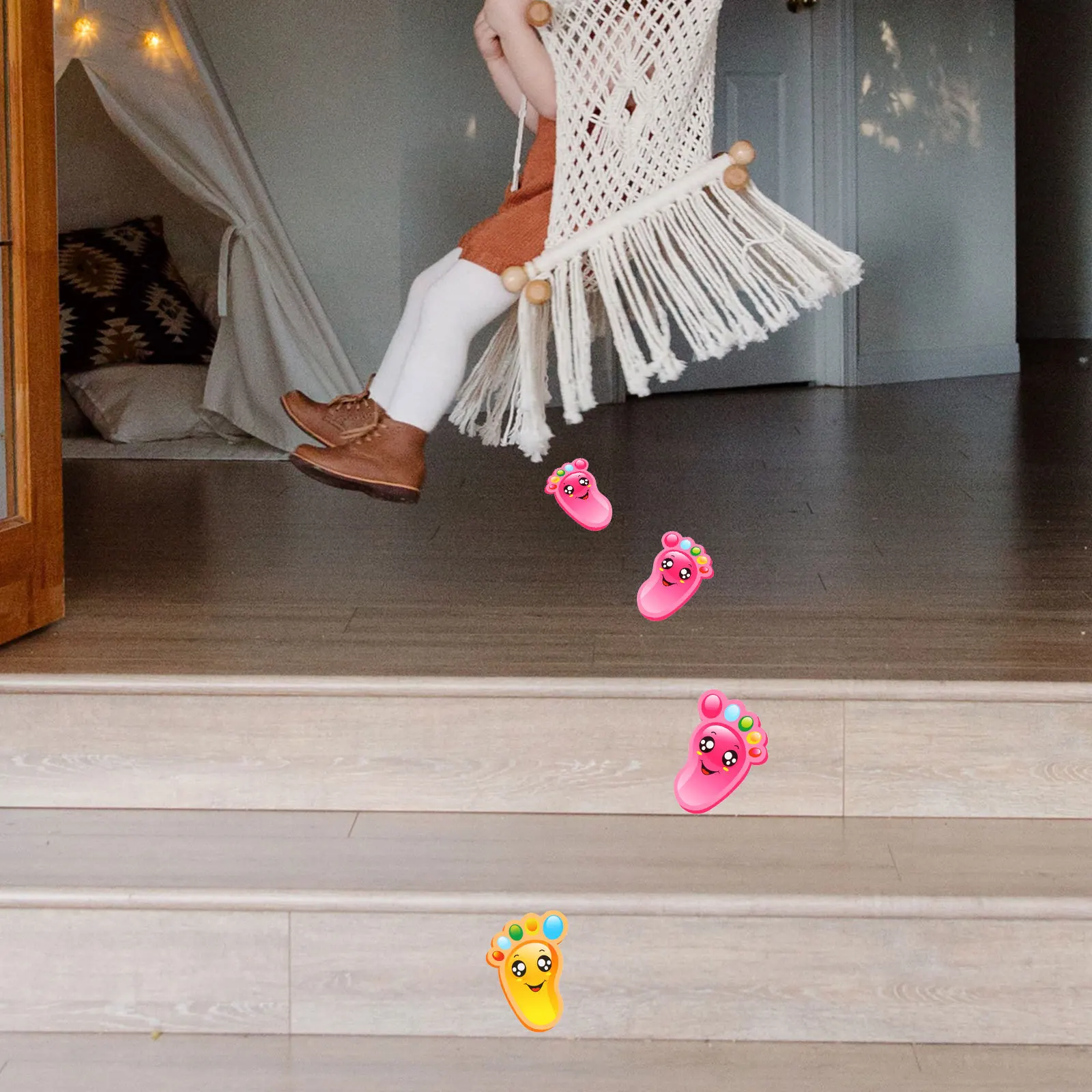 

Cartoon Footprint Stickers Floor Decals For School Stairs Decor Waterproof Durable Wall Stickers Social Distance