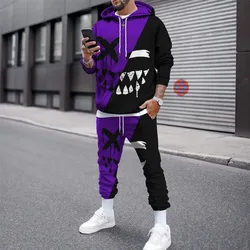 3D Smile Face Print Autumn Winter Tracksuits Men's Hoodies Pants Suit Trousers Suits Pullover Sweatpants Casual Streetwear Set