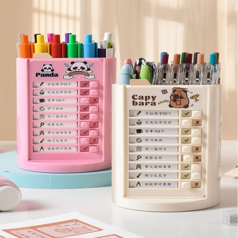 

Self-discipline Punch 360° Rotating Pen Holder Chores Checklist Plastic Pen Pencil Organizer Schedule Memo Multifunctional