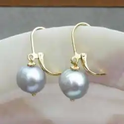 10-11mm orecchini in oro 14 carati con perle rotonde del mare del sud grigio naturale classico capodanno coltivato regali di festa del ringraziamento moda fai da te