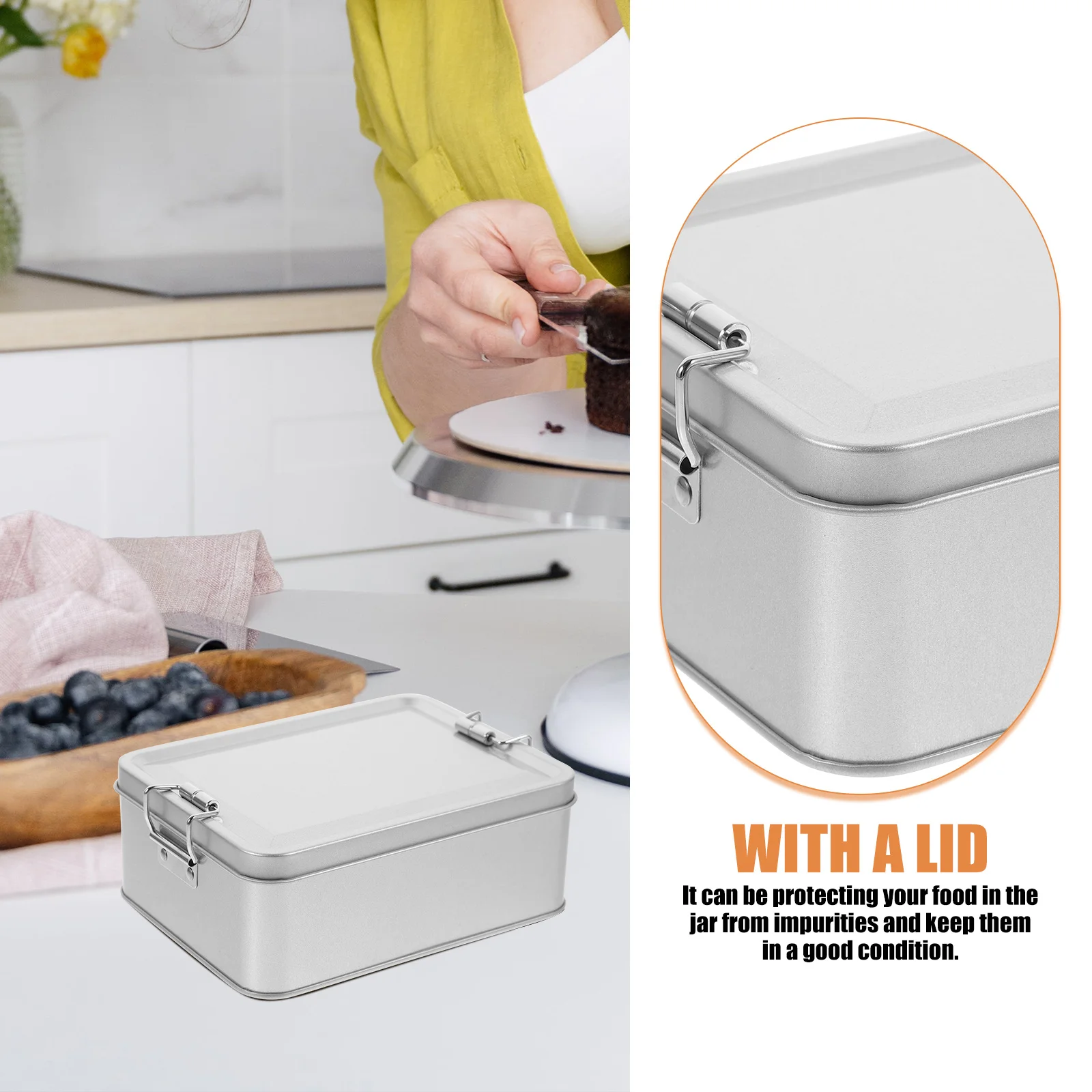 

Medium Vintage Tin Box Silver Cookie Storage Container for Biscuits Chocolates Tea Candies Small Items Organizational Metal Jar