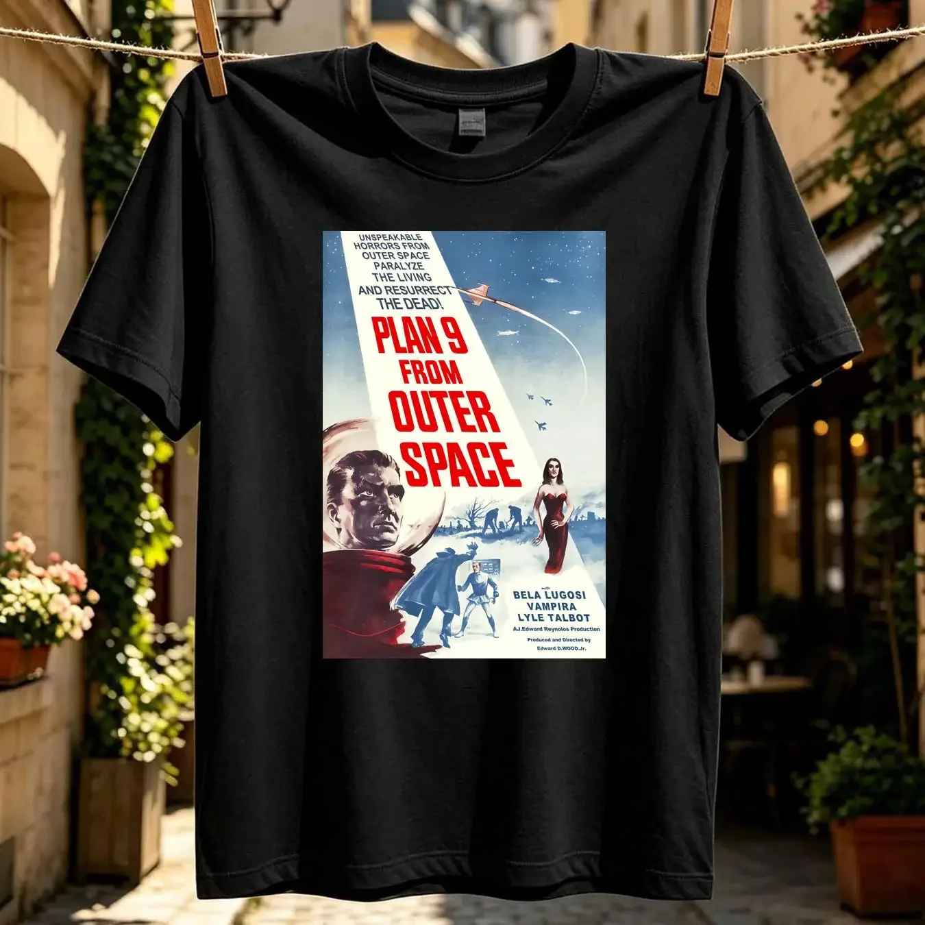 washed T Shirt Plan 9 Color from Outer Space Ed Wood Campy Horror Flying Saucers NF531 long or short sleeves vintage Washed