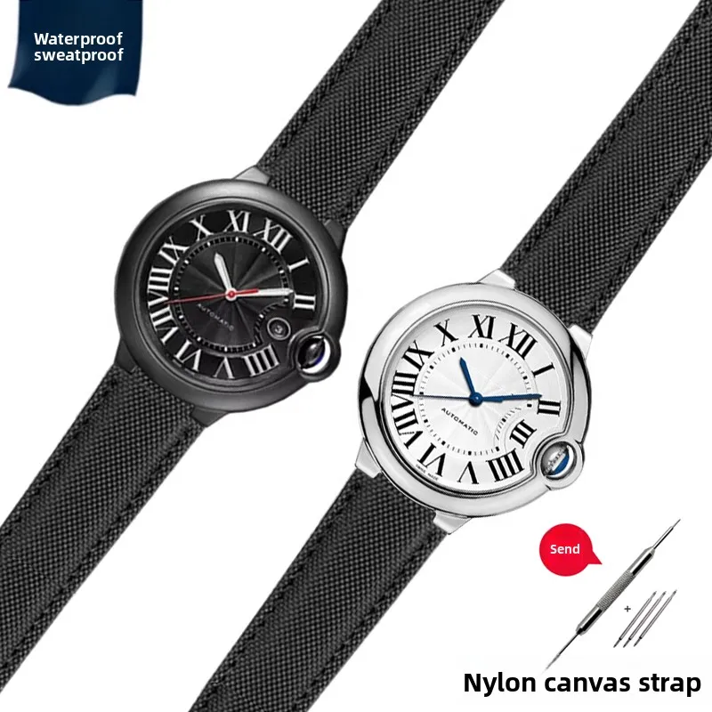 

Convex Canvas Watch Strap for Cartier Black Knight Blue Balloon Patriot GT V2 Waterproof Nylon Bracelet