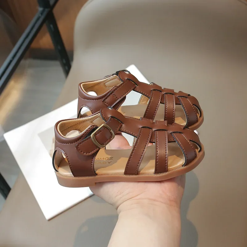 Beige Braided Sandals Girls Shoes Summer Versatile Fashion Gladiator Comfort Toddler Flat Brown Weave Shoes Girl 0-6 Yrs