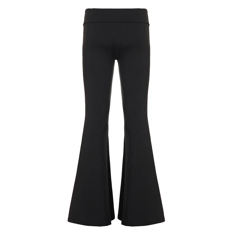 Fashion casual street style buckle design long pants stretch low waist slightly flared pants
