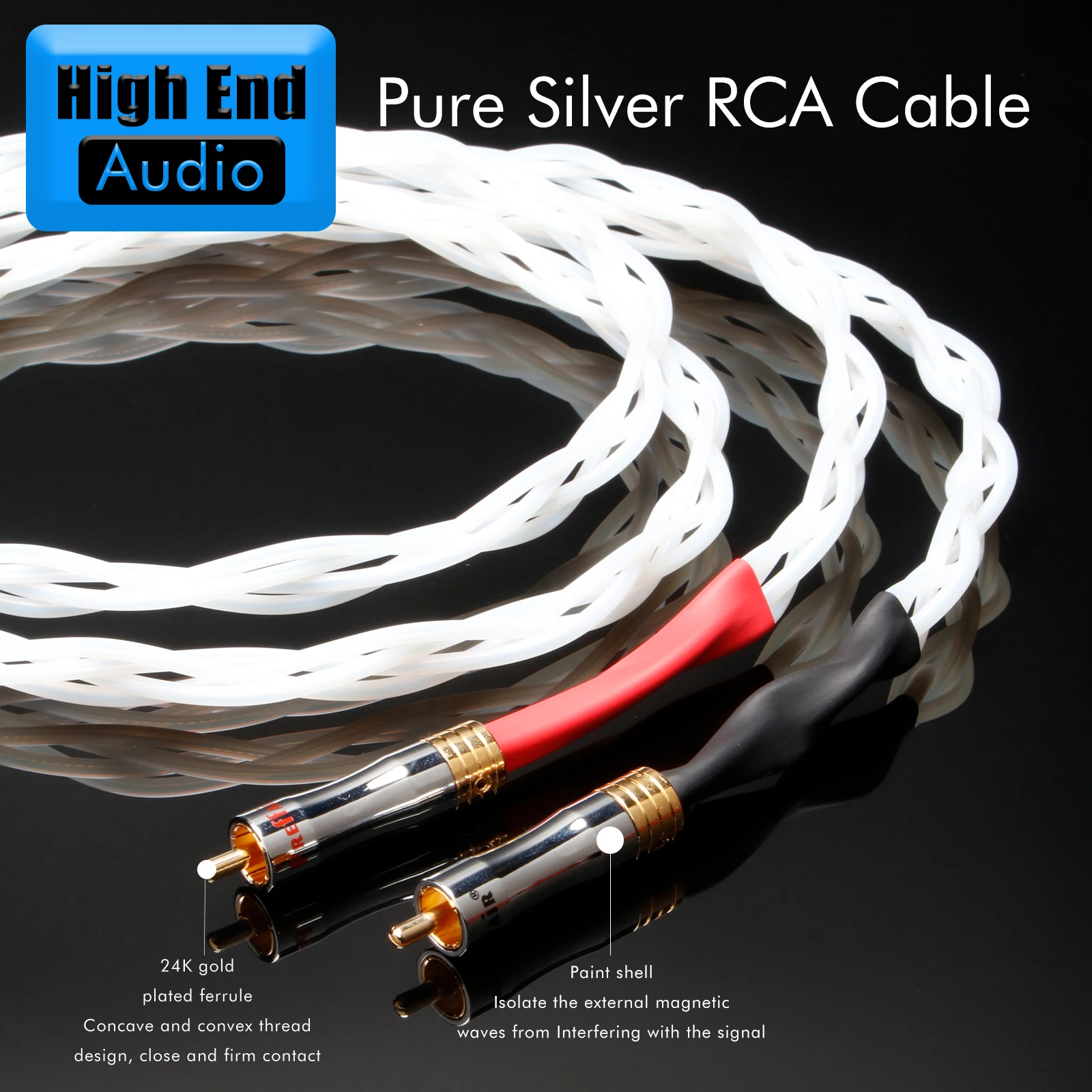 Preffair HIFI 4 strands Stering Silver Audio Cable with soldering Gold Plated RCA connnector for CD Player Amplifier Speaker