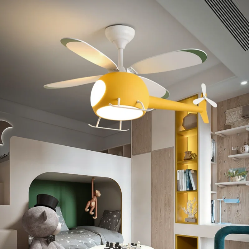 Modern Ceiling Chandelier Lamp Kids Room Ceiling Fan With Light Bedroom Deco Aircraft light fixture LED Remote Dimming Lighting