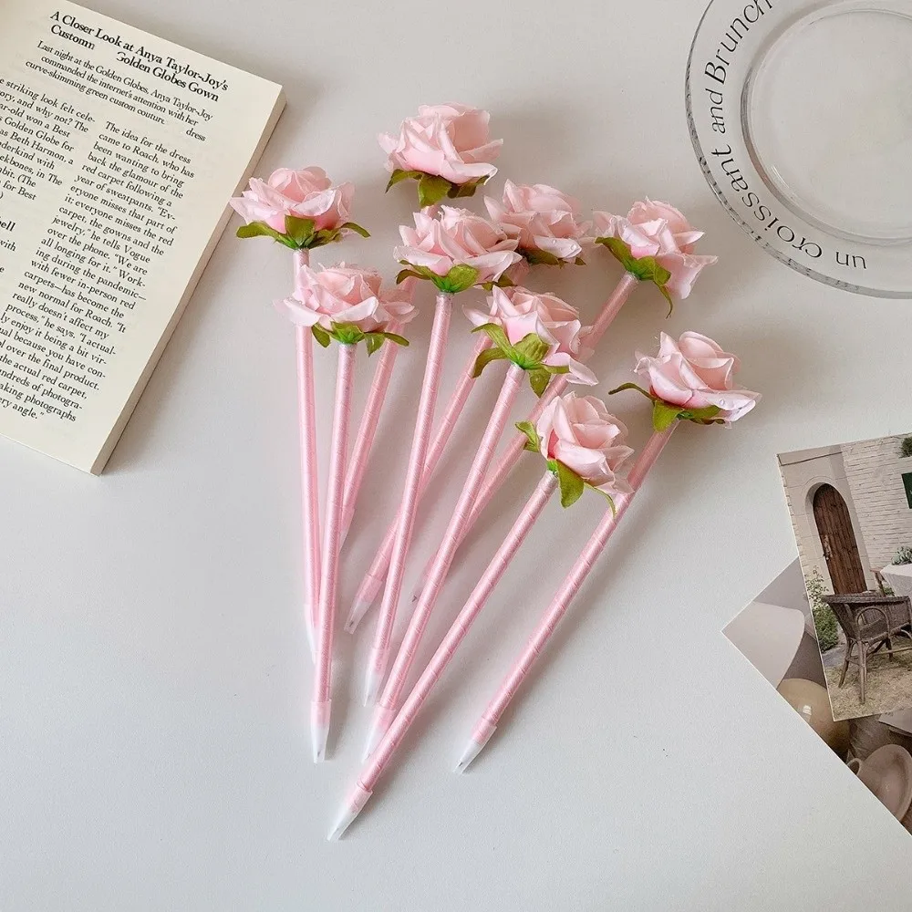 Fake Rose Artificial Flowers Ballpoint Pen Writing Smoothly Simulation Peony Neutral Gel Pens DIY Vase Decor Desktop Ornament