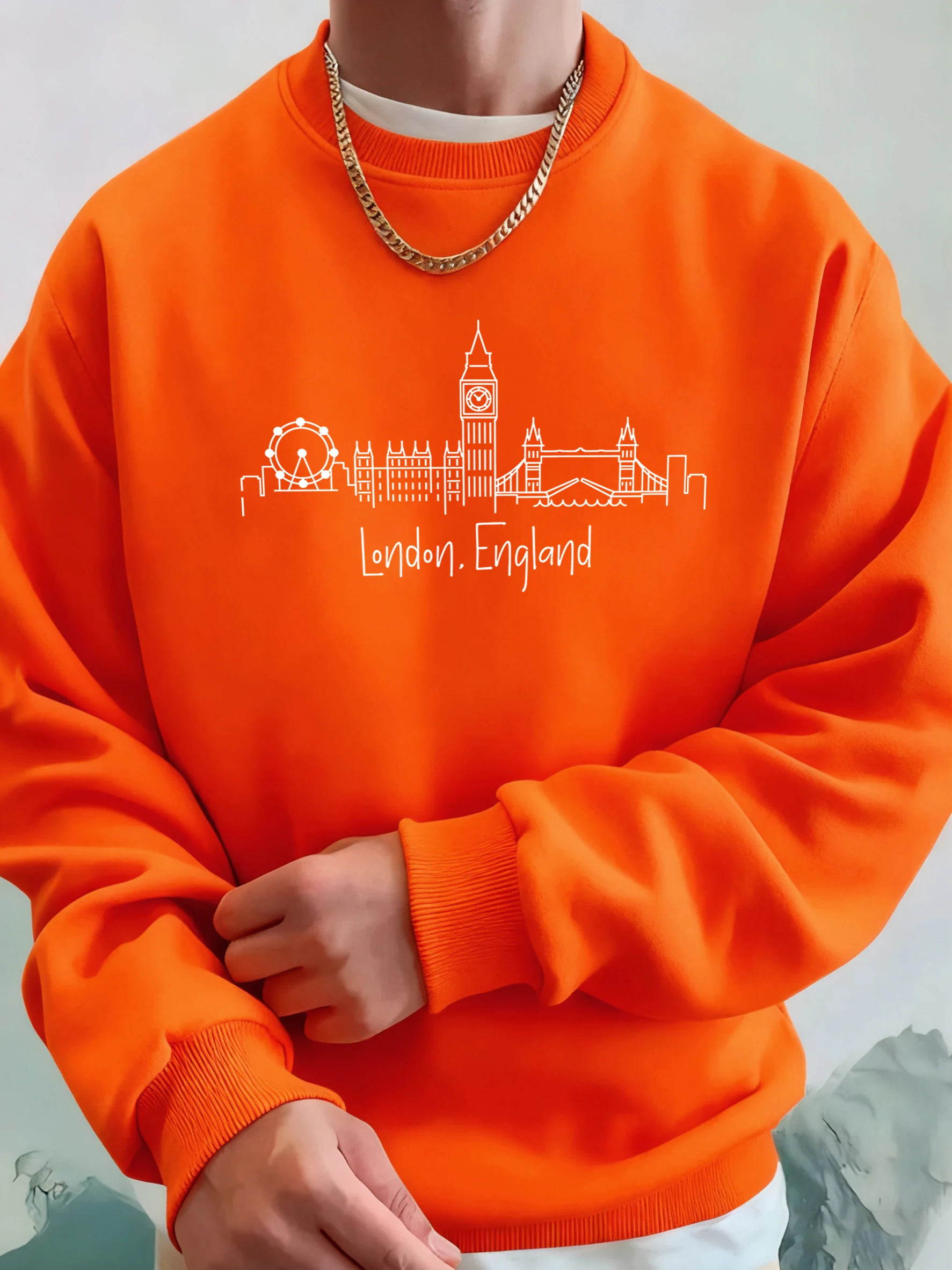 لندن إنجلترا رسالة البساطة الطباعة الرجال هوديي بلوزات لينة عادية موضة الملابس الأساسية بأكمام طويلة البلوفرات الدافئة #2