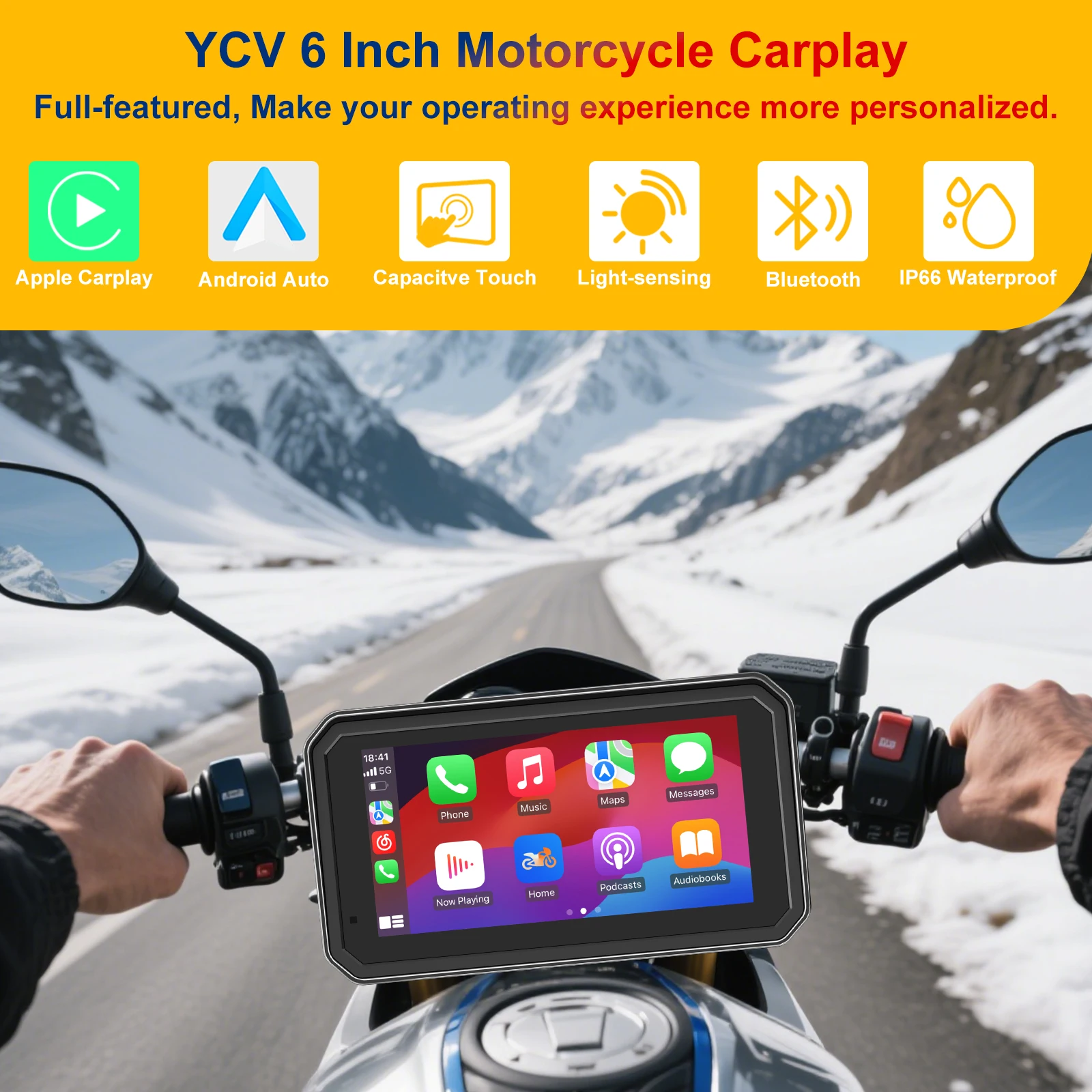 6 بوصة دراجة نارية لاسلكية CarPlay الملاحة مسجل عرض ضغط الإطارات لتحديد المواقع الفقرة موتو أندرويد السيارات IPX7 اكسسوارات موتو