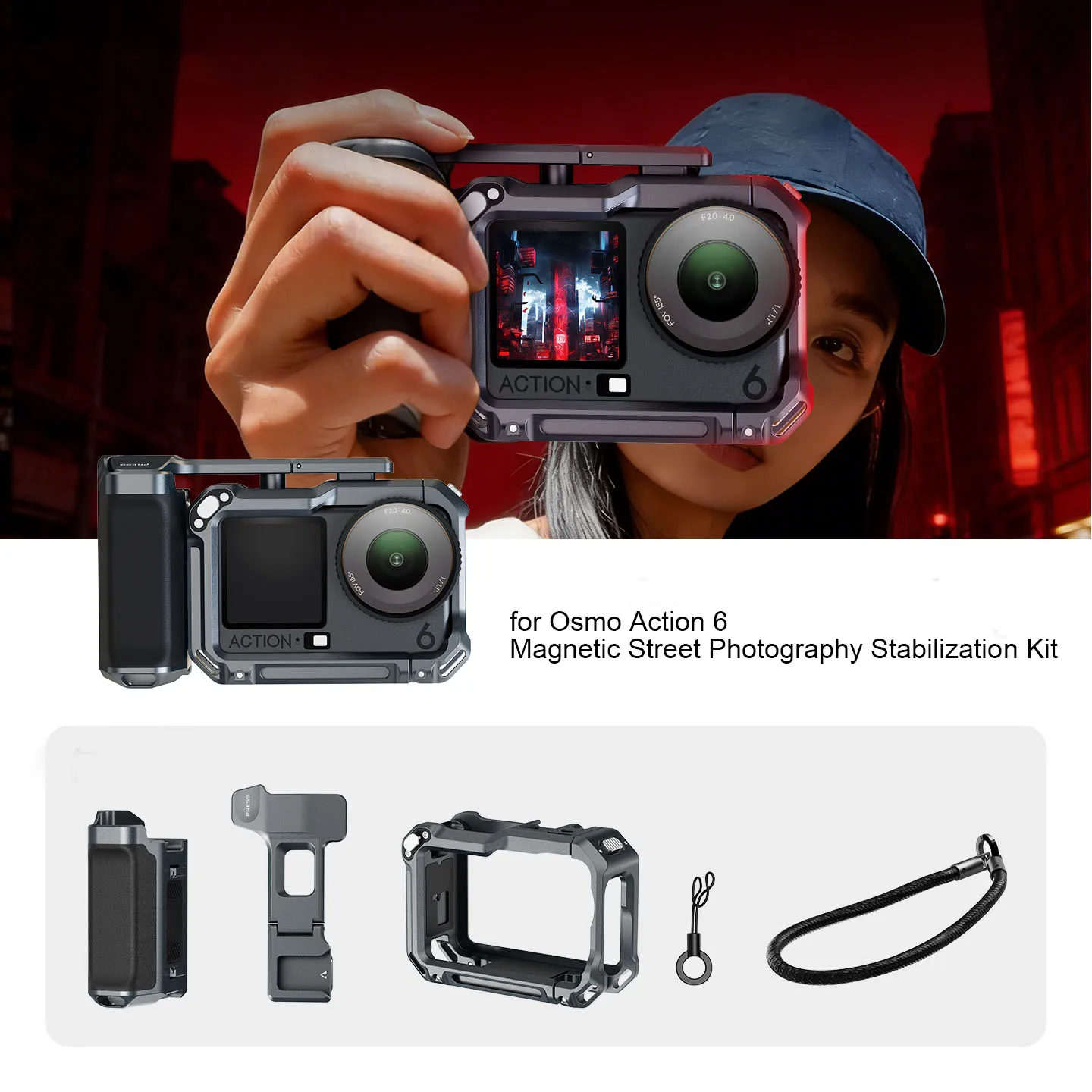 

Street Grip Vlog Holder Combo Camera Anti-Shake Grip Holder For dji osmo action6 Camera Rabbit Cage Camera Accessories