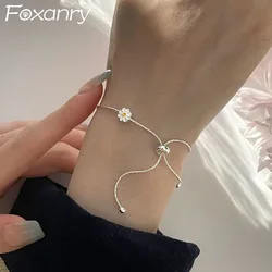 Foxanry Silver Color Daisy Flower Chain Bracelet for Women Couples New Trendy Elegant Wedding Party Jewelry Gifts Adjusted