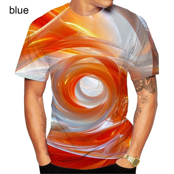 New Men's and Women's Round Neck Street Style Unisex Fashion Top Fashion 3D Printing Curved Design Pattern T-shirt