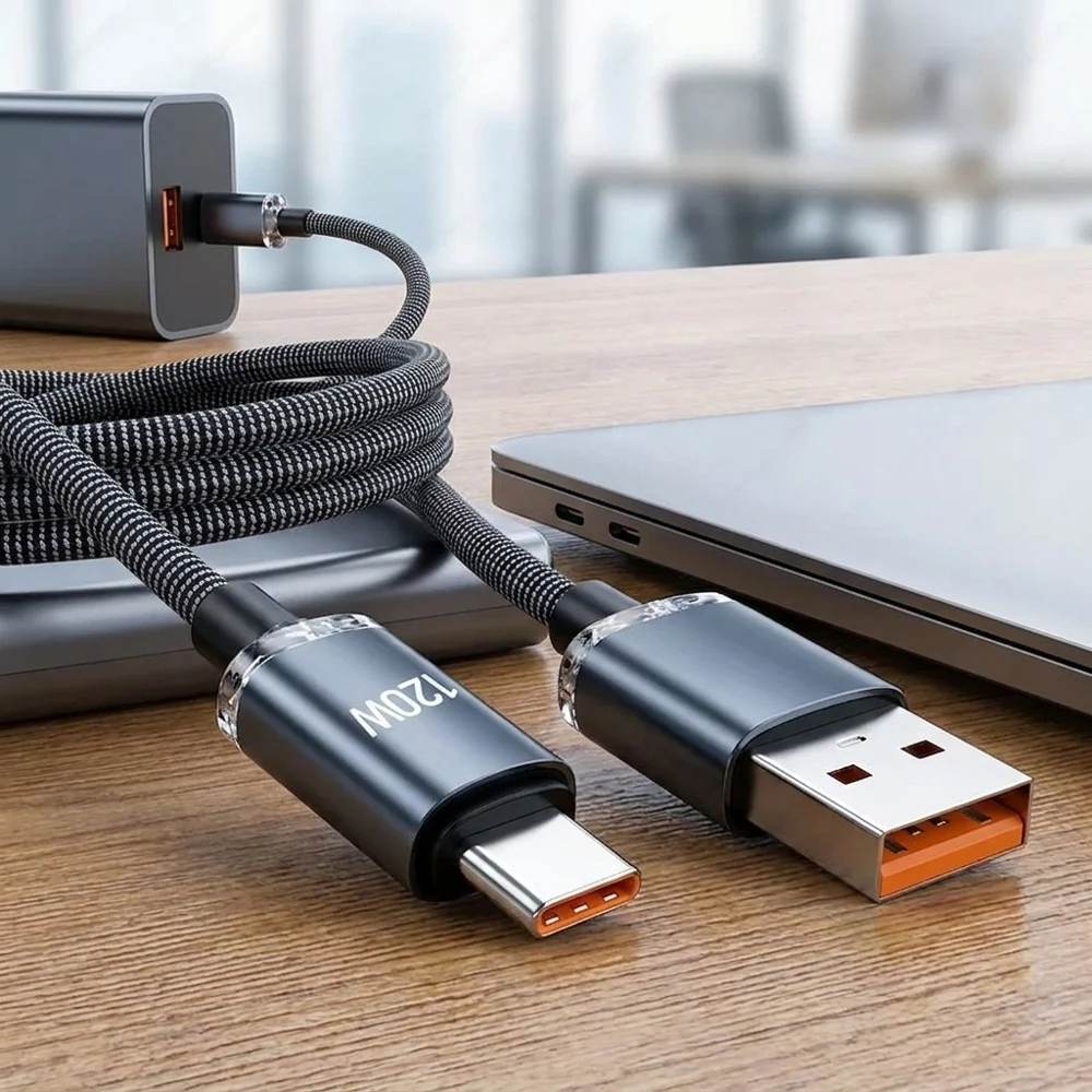 Cabo usb tipo c de carregamento super rápido de 120w, cabo de carga rápida trançado, sincronização de dados de alta velocidade e cabo de carregador para smartphones, tabl
