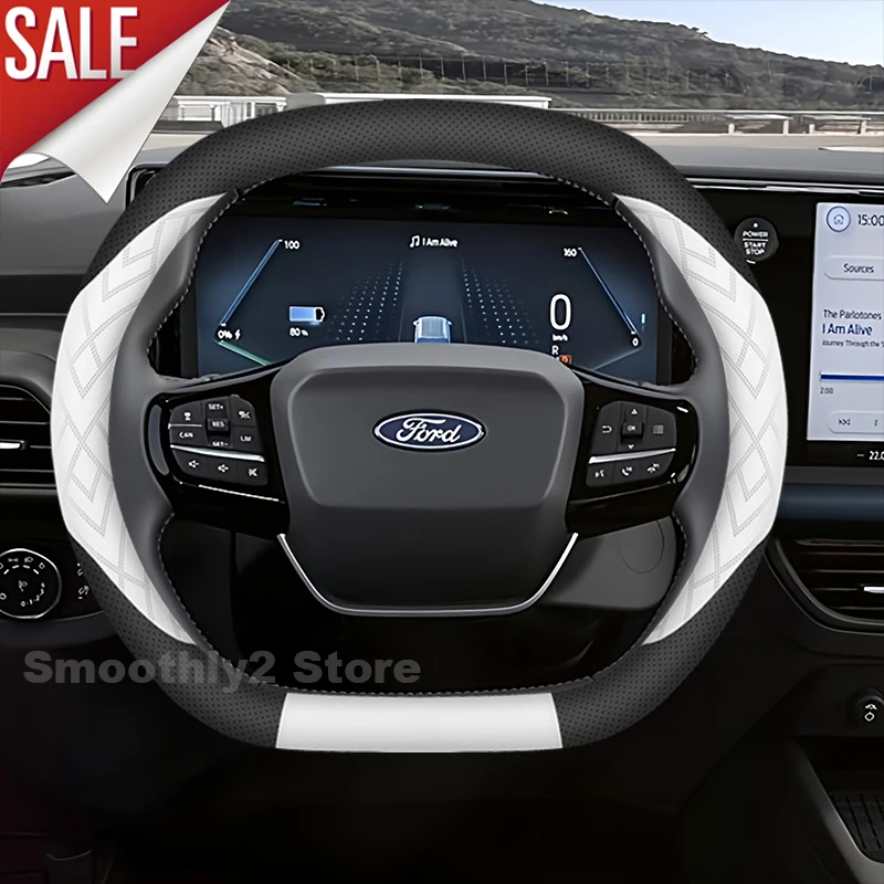 

Leather Car Steering Wheel Cover For Ford Tourneo Courier 2024 2025 Non-slip Auto Steering Wheel interior Accessories