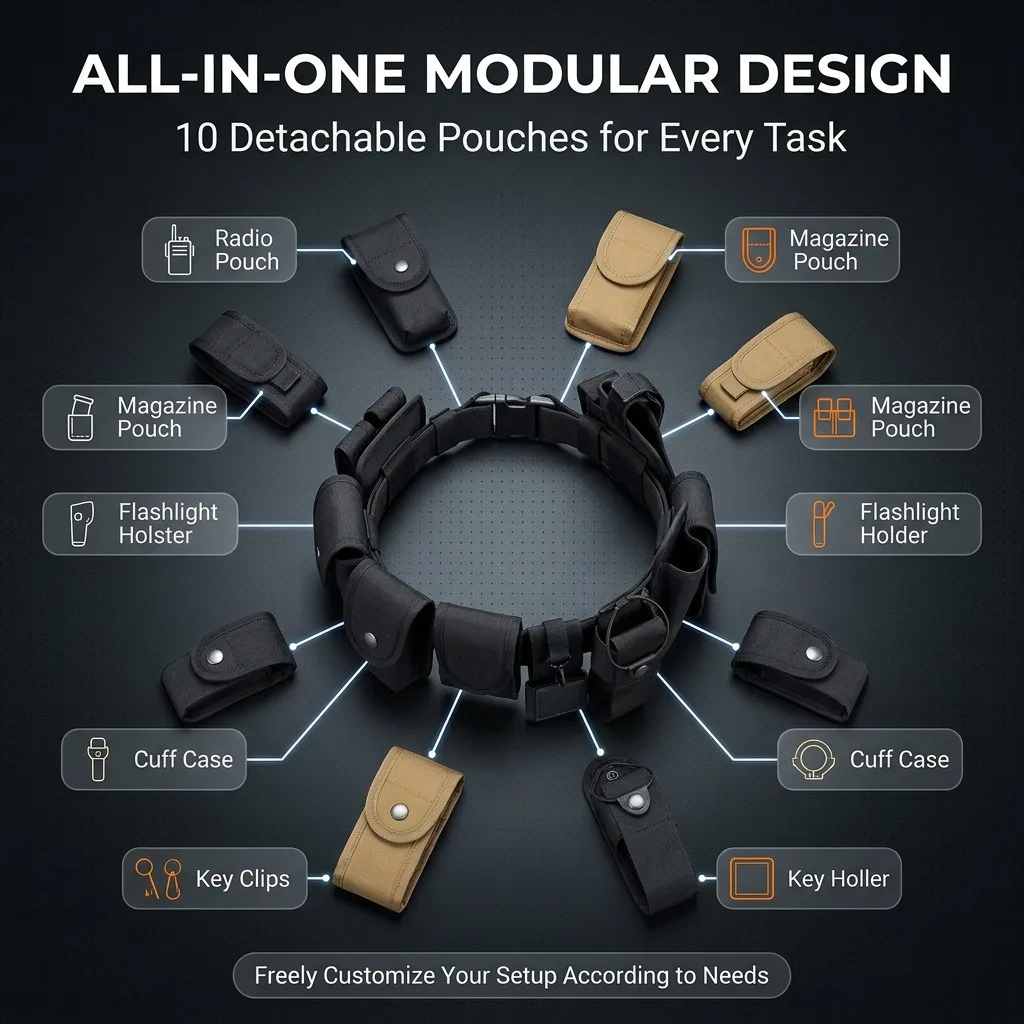 Adjustable Oxford Belt, Practical Belt Set, 10-in-1 Multifunctional Safety Equipment, Ideal for Security Personnel