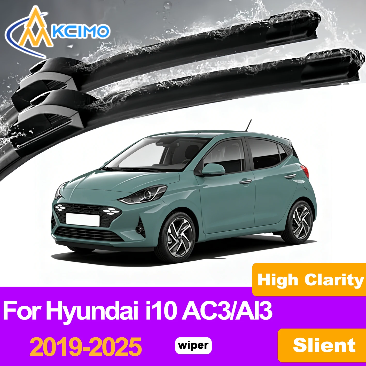 

KCIMO 2PCS Front Windshield Wiper Blades For Hyundai i10 AC3/AI3 2019-2025, Premium Natural Rubber All Weather Car Accessories