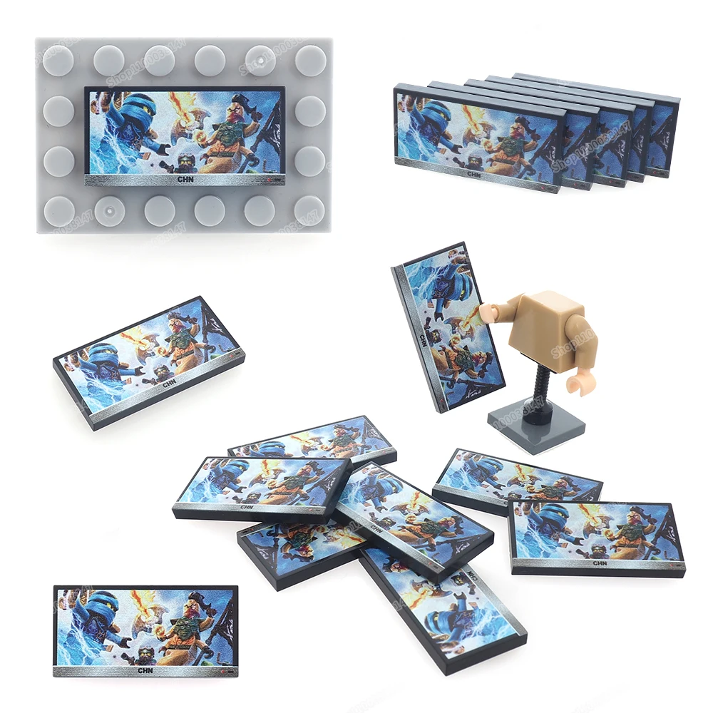 Ninja Picture Printed Tiles 2*4 Movie Screen Building Block 87079 Moc Household Scenes Figures Props Accessories Model Child Toy