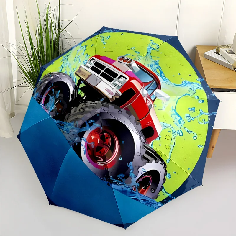 

Open/Close Umbrella with 8-Rib Sturdy Frame & Cute Car Design - Folding/Unfolding Portable Umbrella for s &, Wind-Resistant f