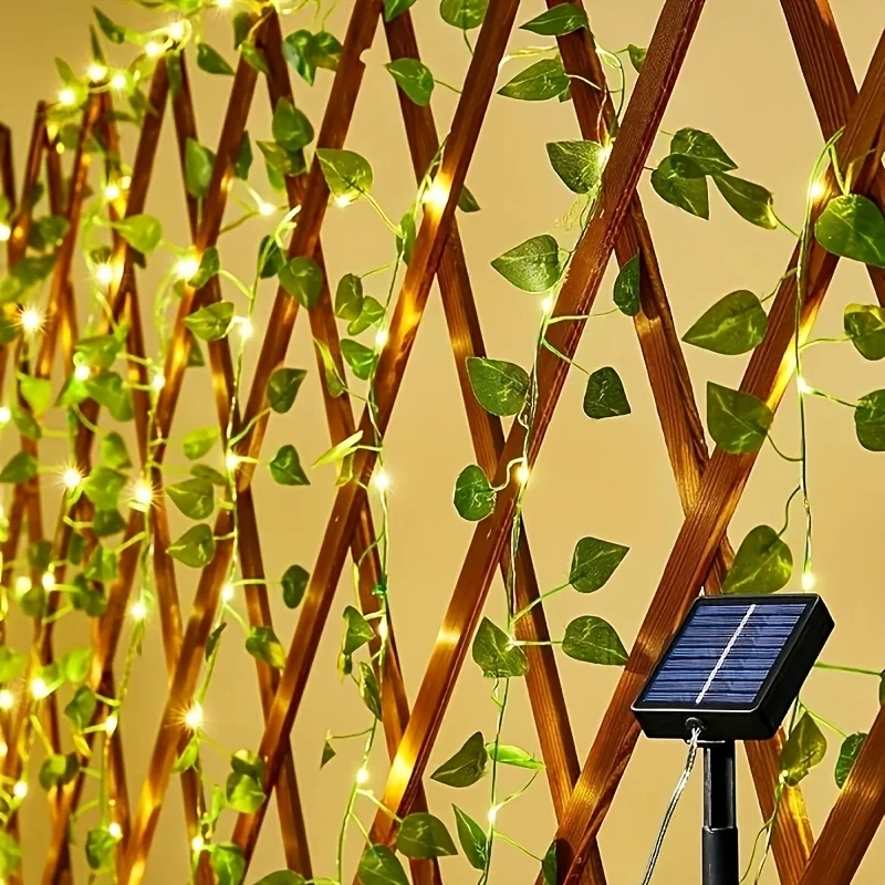 20/50/100LED Green Fairy Lights with Solar-Powered Artificial Ivy Leaves Featuring 8 Modes for Garden Wedding Christmas Decor