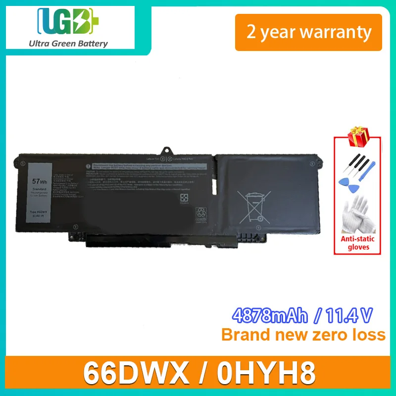 UGB New 66DWX Laptop Battery For DELL 0HYH8 0CTJJ6 3ICP6/65/78 Battery 4878mAh 11.4V 57Wh