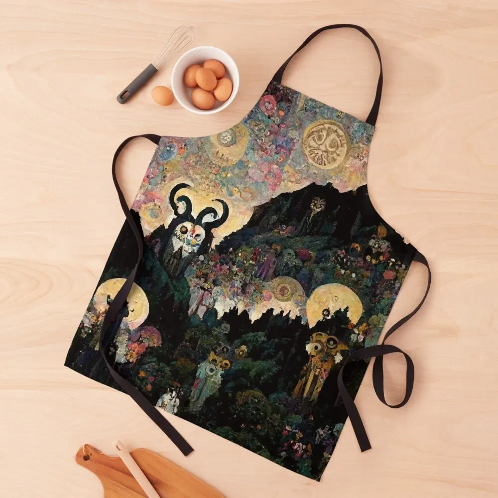 

Abstract Gothic Colorful landscape with Horned creature on Mountain Apron Kitchen Supplies Idea Goods Apron