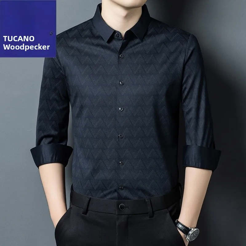 

Мужская шерстяная смесь Woodpeer Long Sve irt, повседневная, облегающая, против морщин, деловая, повседневная, износостойкая, из смеси полиэстера