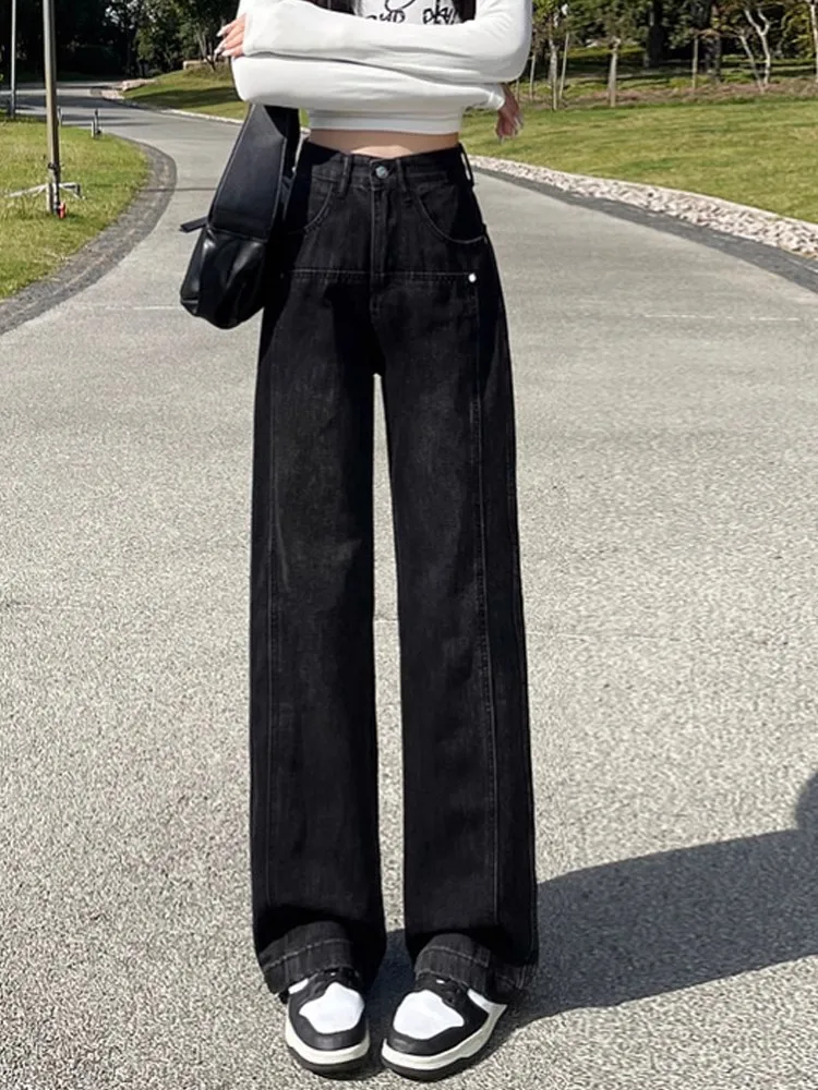 

Women Clothing Denim Pants Casual Vintage Basic Black Trousers Straight Jeans Korean Fashion High Waisted Jeans 2024 Pantalones