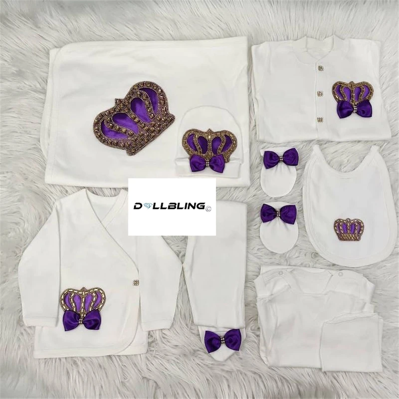 Taking me Home Pearly Crown Jewlery Angle Wings Romper Onsie Set Luxury 10pcs Bling Butterfly Newborn Blanket Bedding Gift Set