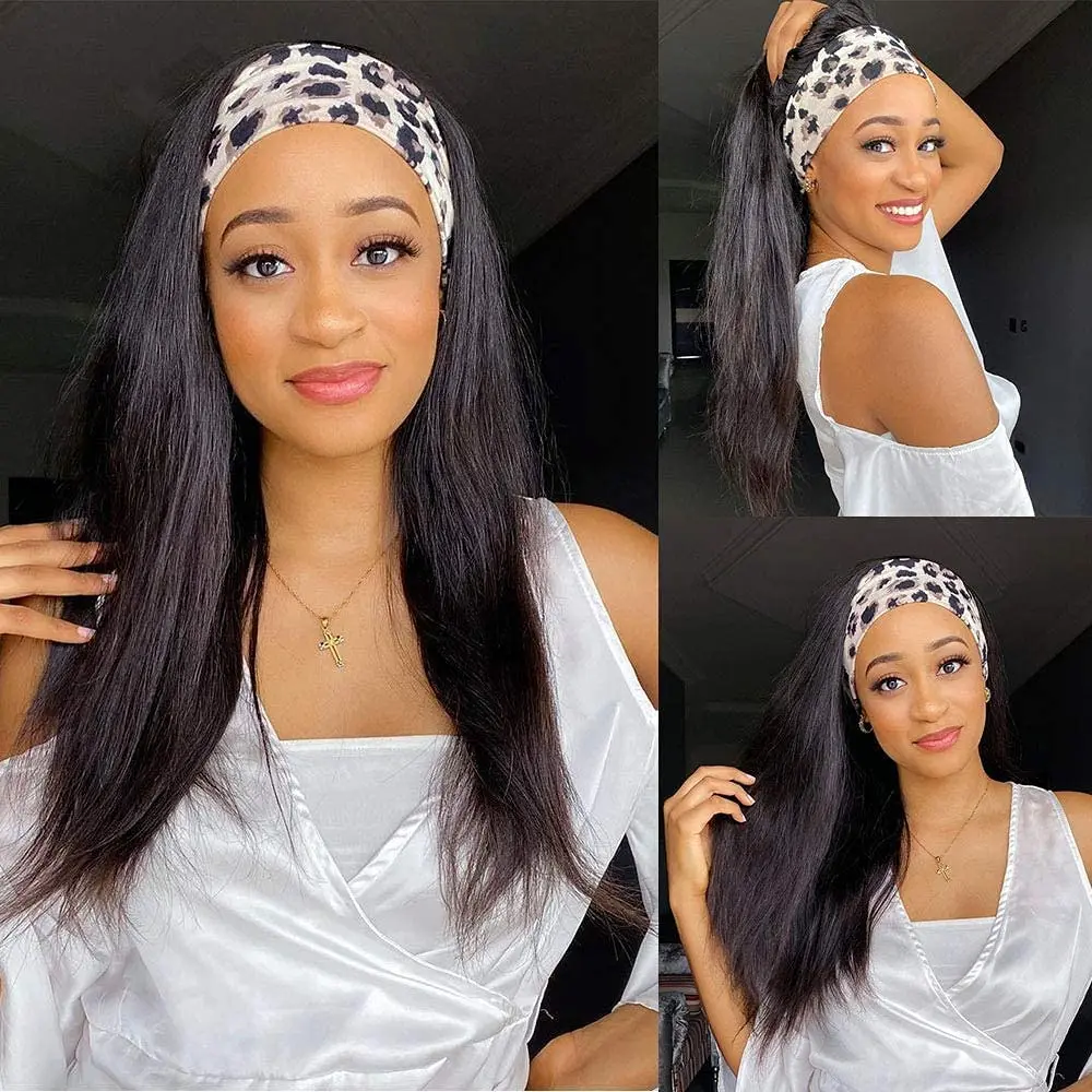 Straight Headband Wig 200% 250% Human Hair Wigs Brazilian Remy Hair Headband Wig Human Hair 8\