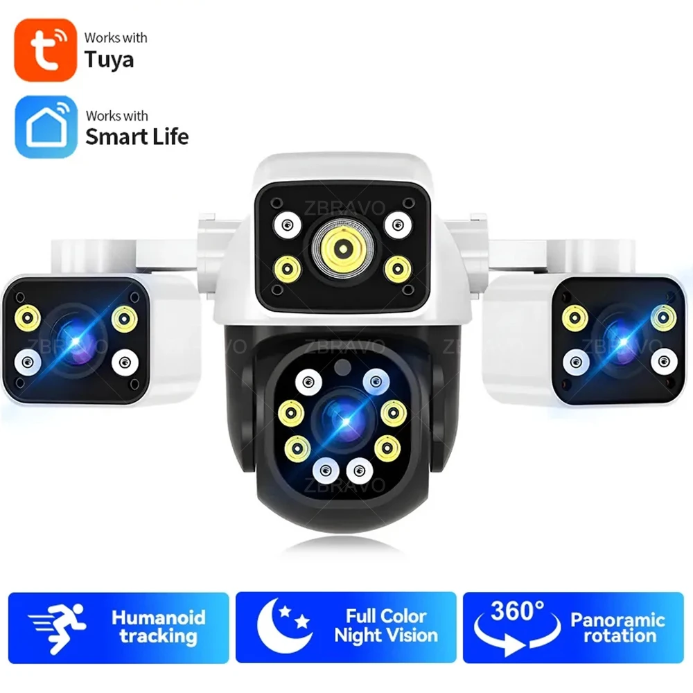

Tuya Smart Life 3 Screens WiFi Camera Mini PTZ 6K 12MP Outdoor Waterproof Home Security Protection Siren Alarm CCTV Surveillance