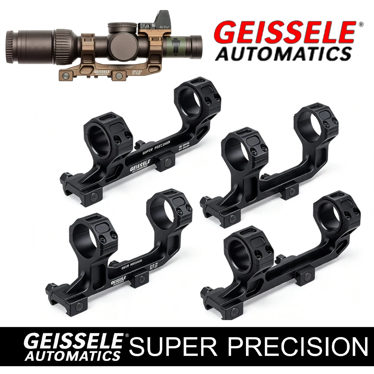 Tactical GEISSELE Cantilever Automatics AR15 M4 M16 Optic Scope Profile Base Super Precision 25.4mm 30mm Rings 20mm Rail Mount