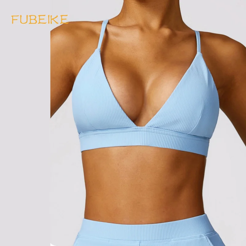 

FUBEIKE Women Underwear Beauty Back Yoga Top Sport Bra Summer Backless Gym Top Seamless Blue Black Tight Lady Sexy Lingerie