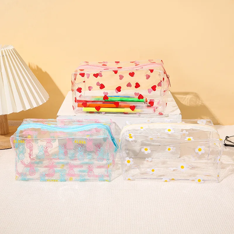 Kawaii Waterproof Transparent Cosmetic Bag For Women Toiletry Bag Travel Makeup Storage Pouch Students Stationery Pencil Case