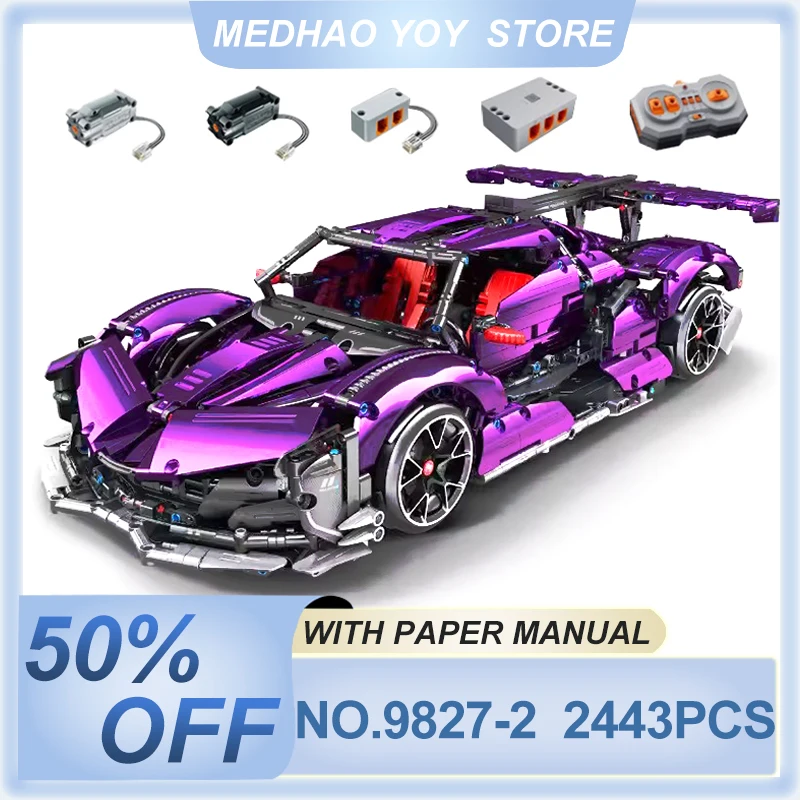 

IM.MASTER 9827-2 MOC Technical Purple Plating RC Car Hypercar Model Building Blocks Brick Puzzle Toy Birthday Gifts For Kids