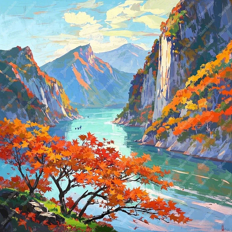 Three Ratels QHH136 Autumn Maple Leaf Canyon Scenic Wall Stickers For home decoration