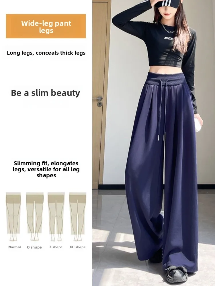 Calça esportiva americana retrô ey feminina, cintura alta, perna reta, perna larga, algodão, primavera, outono, controle de abdômen