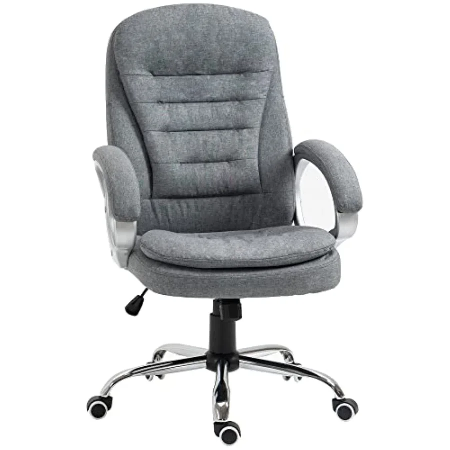 High Back Home Office Chair with Adjustable Height and Headrest, Grey Fabric Upholstery for Ergonomic Support