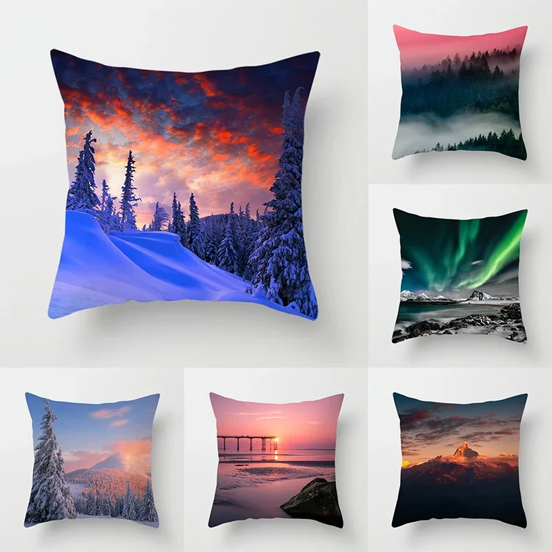 Sunset Twilight Natural Landscape Printed Pillow Cover Sofa Decoration Ornament Car Seat Cushion  Home Decor