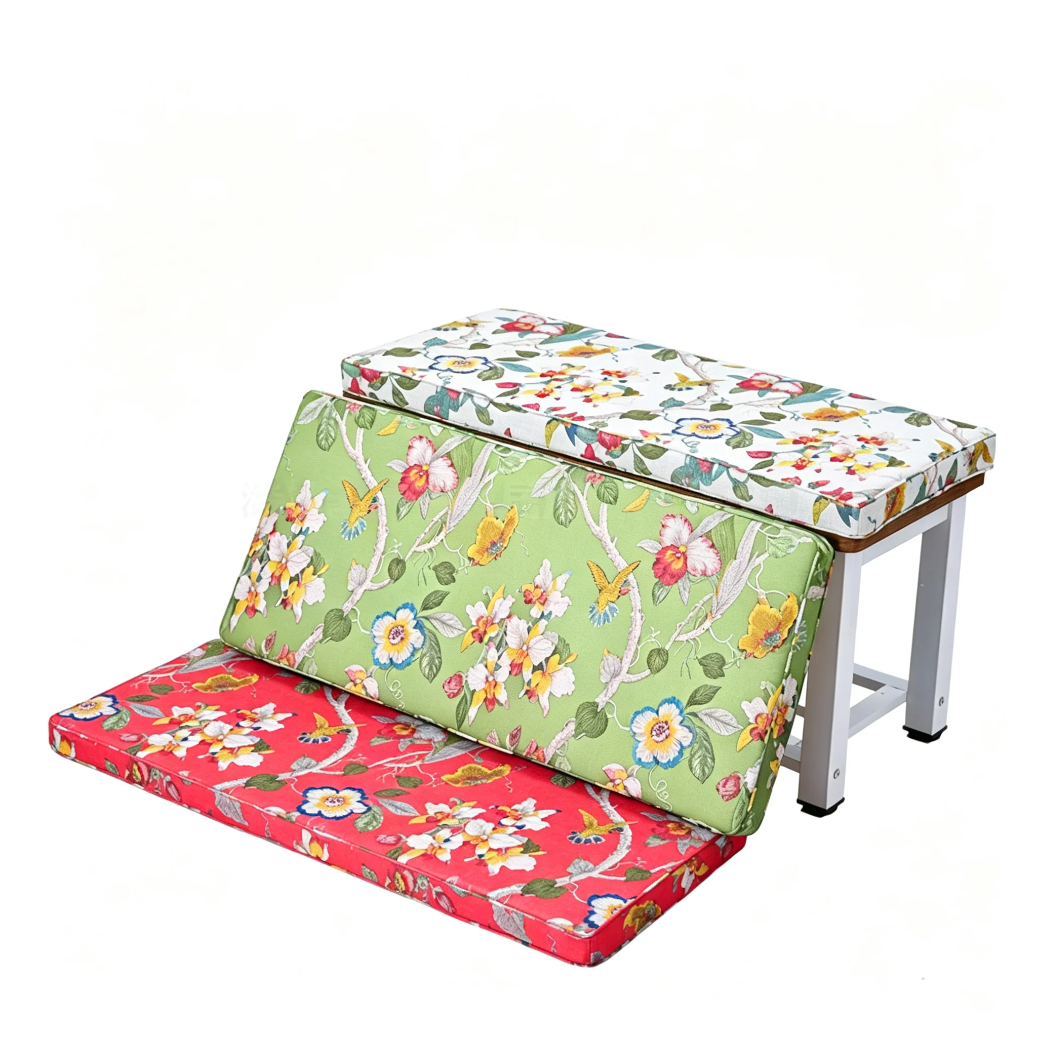 Custom Floral Linen Bench Cushion Thick High Density Foam Removable Washable Cover Bay Window  Seat Pad Indoor Home Decor
