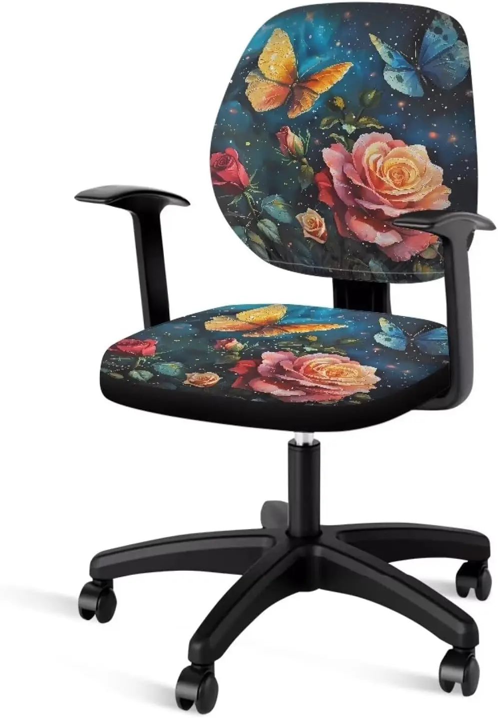 

Butterfly Rose Dining Chair Cover Luxurious Dustproof 2-Piece Set Elastic Removable And Washable Armchair Cover Suitable For