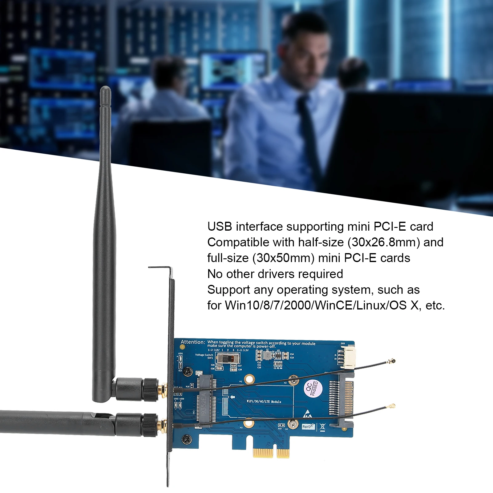 Mini PCI-E Adapter Wireless Dual Band Adapter with SIM Card Holder Mini PCI-E to PCI-E 1X Network Peripheral Network Peripheral