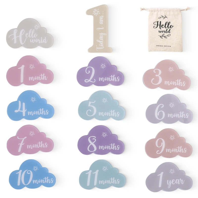 Acrylic Milestone 0-12 Months Baby Growth Souvenir Accessories Photography Accessories Cartoon Cloud Milestone Gift For New Baby